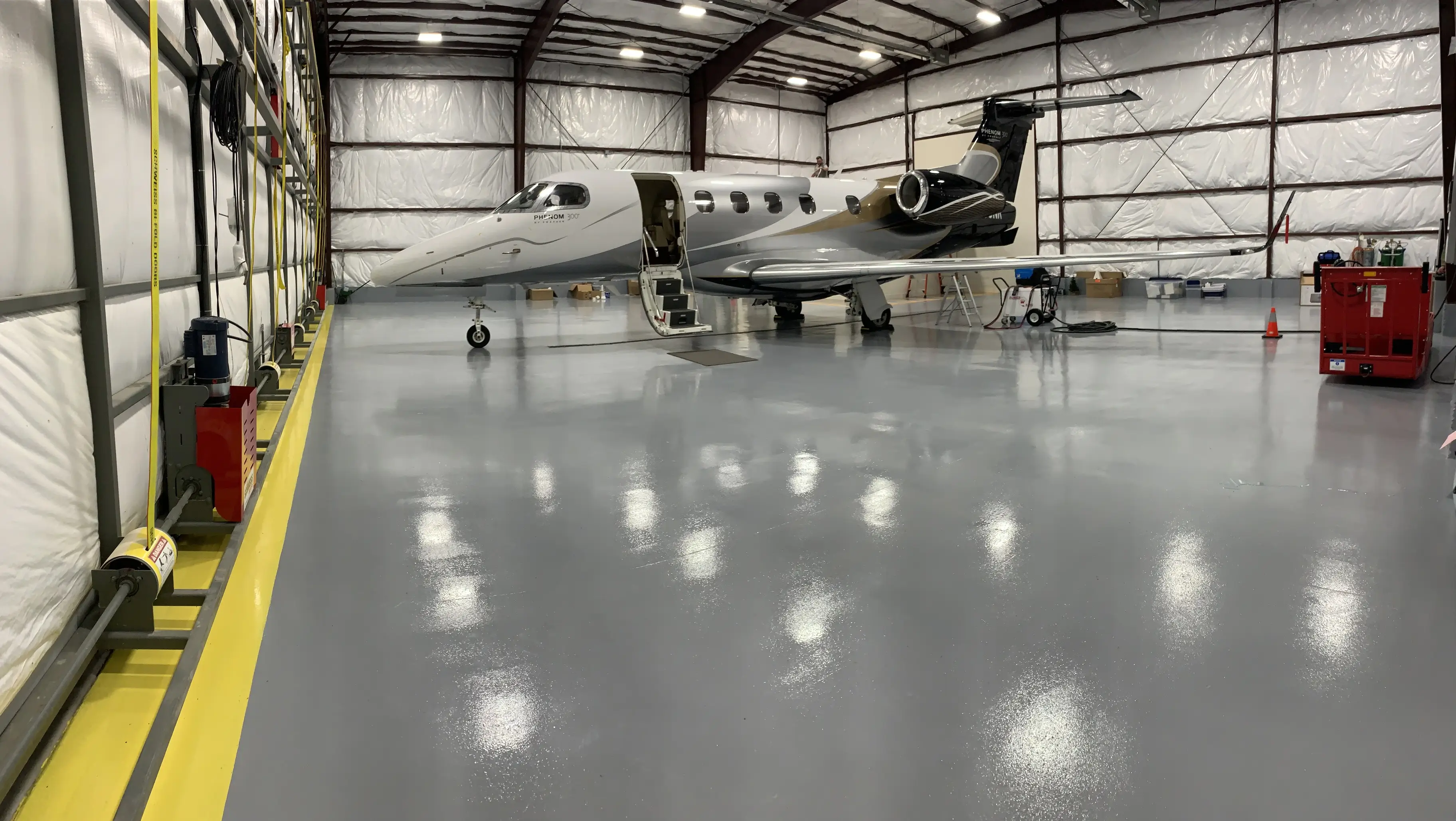 conrete coated airport hangar